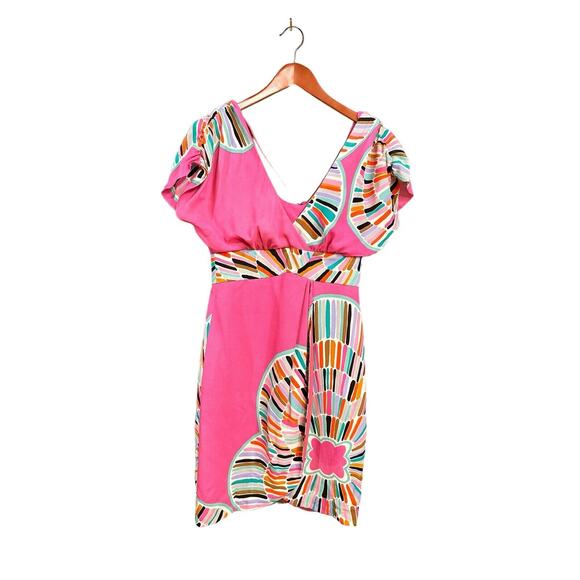 TIBI Pink Floral Deep V-Neck Dress Size 2 100% Silk Barbiecore Summer Beach - Picture 1 of 7